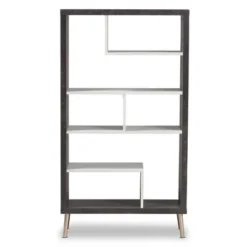 56.14" Atlantic Modern and Contemporary Two-Tone Finished Wood Display Shelf Dark Brown - Baxton Studio
