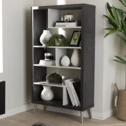 56.14" Atlantic Modern and Contemporary Two-Tone Finished Wood Display Shelf Dark Brown - Baxton Studio -My Book Perch Sales Store unnamed file 1038