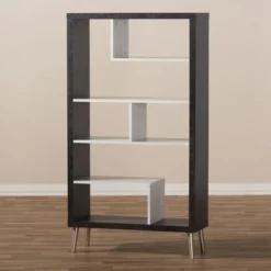 56.14" Atlantic Modern and Contemporary Two-Tone Finished Wood Display Shelf Dark Brown - Baxton Studio -My Book Perch Sales Store unnamed file 1039