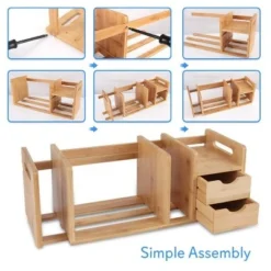 SereneLife Natural Bamboo Shelf Adjustable Bookshelf Desktop Organizer Unit with Storage Drawers for Books and Office Supplies -My Book Perch Sales Store unnamed file 1097