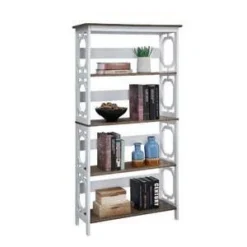 60" Omega 5 Tier Bookcase Driftwood Shelves/White - Breighton Home