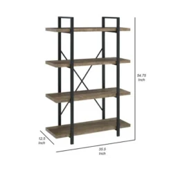 54.75" Bookcase with 4 Tier Storage and X Metal Band Brown/Black - Benzara -My Book Perch Sales Store unnamed file 1158