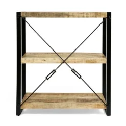 Brinkley Modern Industrial Handcrafted 3 Shelf Mango Wood Shelving Unit Natural/Black - Christopher Knight Home -My Book Perch Sales Store unnamed file 1208