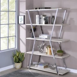 Ketano Metal 4-Shelf Bookcase in Chrome - Furniture of America