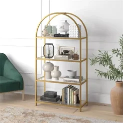 Henn& Hart 62 in. Arched Brass Finish Bookcase - Henn&Hart -My Book Perch Sales Store unnamed file 1260