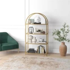 Henn& Hart 62 in. Arched Brass Finish Bookcase - Henn&Hart -My Book Perch Sales Store unnamed file 1261