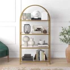 Henn& Hart 62 in. Arched Brass Finish Bookcase - Henn&Hart -My Book Perch Sales Store unnamed file 1262