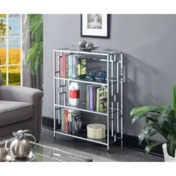 42.75" Town Square Chrome 4 Tier Bookcase Chrome - Breighton Home