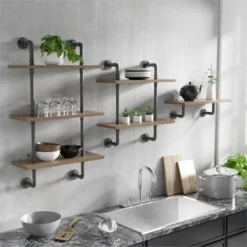 Hollis Industrial Wood 2-Tier Wall Display Shelf in Natural - Furniture of America