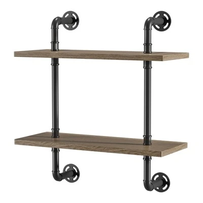 Hollis Industrial Wood 2-Tier Wall Display Shelf in Natural - Furniture of America 7 Hollis Industrial Wood 2-Tier Wall Display Shelf in Natural - Furniture of America - Image 5