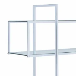 63" Bookcase with 5 Tempered Glass Shelves and Electroplated Frame Chrome - Benzara