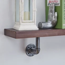 23.5" x 7.3" Industrial Pipe Wall Shelf - Danya B. Dark Brown/silver -My Book Perch Sales Store unnamed file 1470