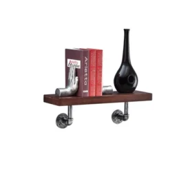 23.5" x 7.3" Industrial Pipe Wall Shelf - Danya B. Dark Brown/silver -My Book Perch Sales Store unnamed file 1472