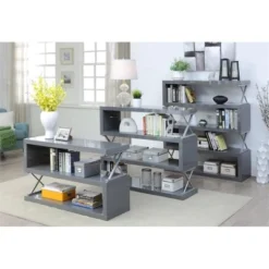 Sheena Contemporary Bookcase in Glossy Gray - Furniture of America -My Book Perch Sales Store unnamed file 1514