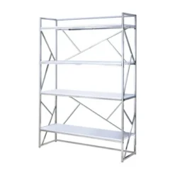 Bettallo Modern Wood 4 Shelf Bookcase in Chrome and White - Furniture of America