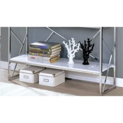 Bettallo Modern Wood 4 Shelf Bookcase in Chrome and White - Furniture of America -My Book Perch Sales Store unnamed file 1533