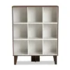 43.99" 9 Shelf Senja Two-Tone Finished Wood Bookshelf White/Walnut - Baxton Studio