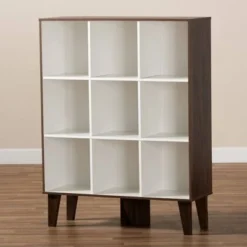 43.99" 9 Shelf Senja Two-Tone Finished Wood Bookshelf White/Walnut - Baxton Studio -My Book Perch Sales Store unnamed file 1561