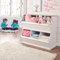 Badger Basket Two Bin Stackable Storage Cubby White/Gray Woodgrain -My Book Perch Sales Store unnamed file 1806