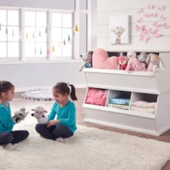 Badger Basket Two Bin Stackable Storage Cubby White/Gray Woodgrain -My Book Perch Sales Store unnamed file 1808