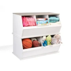 Badger Basket Two Bin Stackable Storage Cubby White/Gray Woodgrain -My Book Perch Sales Store unnamed file 1810