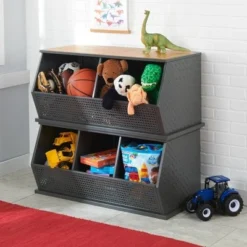 Badger Basket Metal and Bamboo 3 Bin Stackable Storage Cubby Charcoal/Natural -My Book Perch Sales Store unnamed file 1857