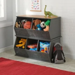 Badger Basket Metal and Bamboo 3 Bin Stackable Storage Cubby Charcoal/Natural -My Book Perch Sales Store unnamed file 1858