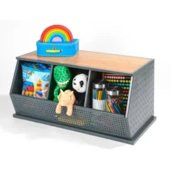 Badger Basket Metal and Bamboo 3 Bin Stackable Storage Cubby Charcoal/Natural -My Book Perch Sales Store unnamed file 1860