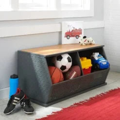 Badger Basket Metal and Bamboo 2 Bin Stackable Storage Cubby Charcoal/Natural -My Book Perch Sales Store unnamed file 1890