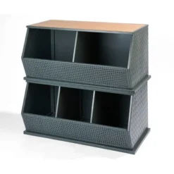 Badger Basket Metal and Bamboo 2 Bin Stackable Storage Cubby Charcoal/Natural -My Book Perch Sales Store unnamed file 1892