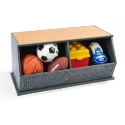 Badger Basket Metal and Bamboo 2 Bin Stackable Storage Cubby Charcoal/Natural -My Book Perch Sales Store unnamed file 1893