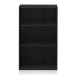 Furinno Basic Simple Sleek Wooden 3 Tier Open Bookcase Display Storage Shelf for Home Rooms and Office Organization, Dark Walnut
