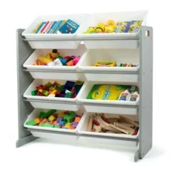 Toy Storage Organizer with 8 Large Storage Bins Gray/White - Humble Crew