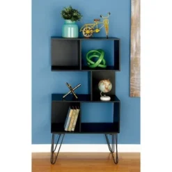 Mid-Century Modern Wooden Cube Shelf - Olivia & May Black