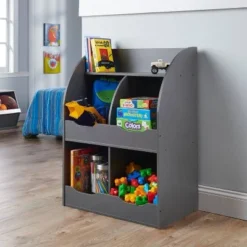 Badger Basket 4 Bin Storage Cubby with Bookshelf Charcoal