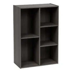 IRIS 5-Compartment Wood Organizer Bookcase Storage Shelf, Gray
