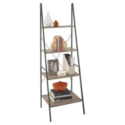 70" Ladder Bookshelf Mixed Material Gray - ClosetMaid