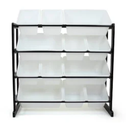 Ladder Toy Storage Organizer with 12 Storage Bins Espresso/White - Humble Crew
