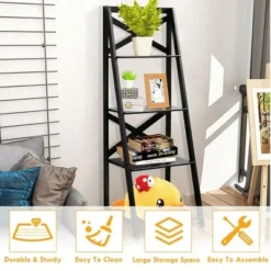 Costway 4-Tier Ladder Shelf Bookshelf Bookcase Storage Display Leaning Home Office Decor -My Book Perch Sales Store unnamed file 2154