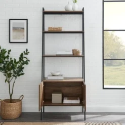 72" Open Shelf and Closed Storage Cabinet Ladder Bookcase - Saracina Home Dark Walnut -My Book Perch Sales Store unnamed file 2176