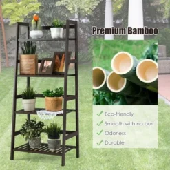 Costway 4-Tier Bamboo Ladder Shelf Plant Display Stand Rack Bookshelf Dark Brown -My Book Perch Sales Store unnamed file 2211