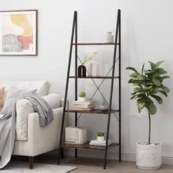 71.5" Newnan Modern Industrial 4 Shelf Etagere Ladder Bookcase - Christopher Knight Home White/black
