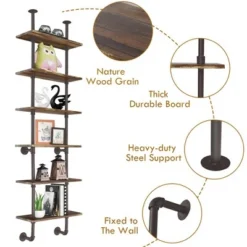 Costway 6-Shelf Rustic Pipe Shelving Unit, Vintage Industrial Pipe Wall Shelf Brown -My Book Perch Sales Store unnamed file 2239