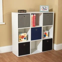 My Book Perch Sales Store 46 7.5" Utility Bookcase with 5 Fabric Bins - Buylateral White/pink