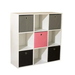 7.5" Utility Bookcase with 5 Fabric Bins - Buylateral White/pink -My Book Perch Sales Store unnamed file 228