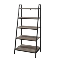56" Metal and Wood Tiered Ladder Bookcase - Saracina Home Dark Walnut -My Book Perch Sales Store unnamed file 2283