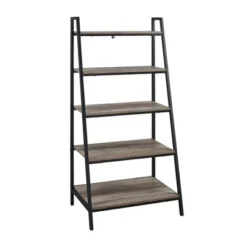 56" Metal and Wood Tiered Ladder Bookcase - Saracina Home Dark Walnut -My Book Perch Sales Store unnamed file 2289