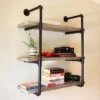 Sunnydaze Decor Sunnydaze 3 Shelf Industrial Style Pipe Frame Wall-Mounted Floating Shelf with Wood Veneer Shelves - Oak Gray Veneer