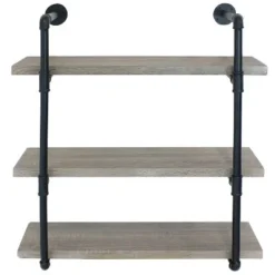Sunnydaze Decor Sunnydaze 3 Shelf Industrial Style Pipe Frame Wall-Mounted Floating Shelf with Wood Veneer Shelves - Oak Gray Veneer -My Book Perch Sales Store unnamed file 2364