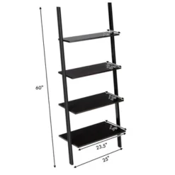 Costway Industrial Ladder Shelf 4-Tier Leaning Wall Bookcase Plant Stand Rustic Black/Brown